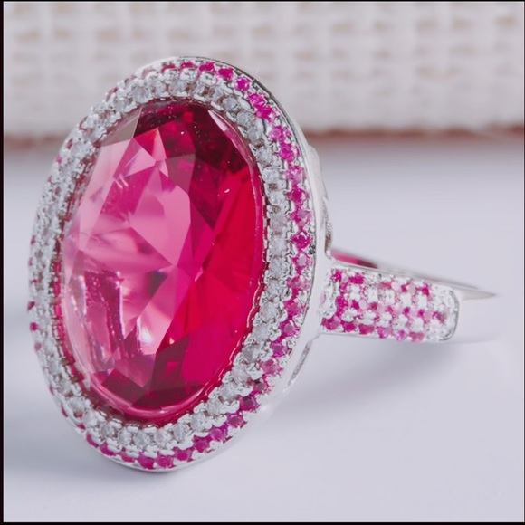 🌹HostPick🌹18+ carat HUGE Pink Ruby & Sim Diamond Ring Sterling Silver NEW. - Picture 4 of 11